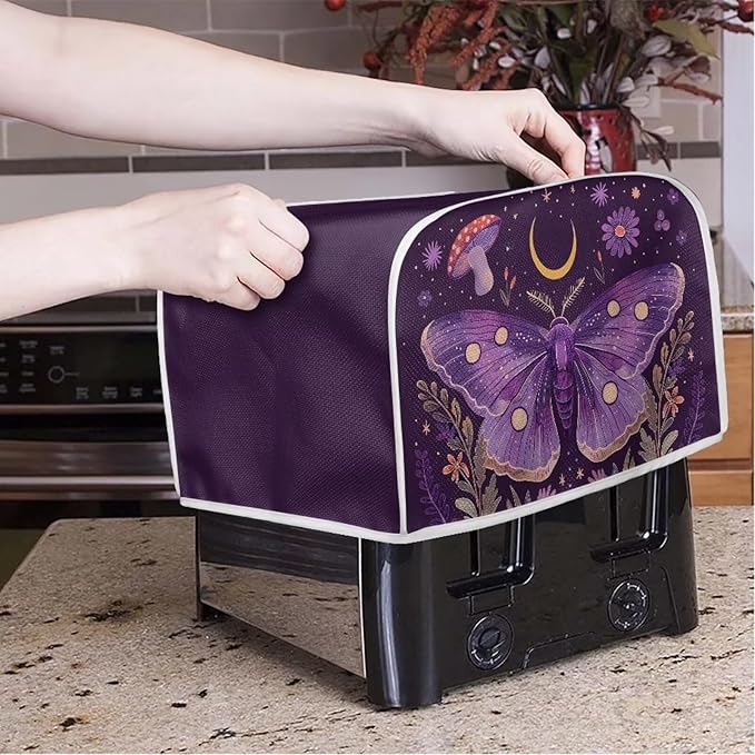 ZFRXIGN Butterfly Toaster Covers 4 Slice Wide Slot Dust Cover Case with Handle Bread Maker Cover Case Small Appliance Covers Toaster Bag Mushroom Moon Night Toaster Cover Purple