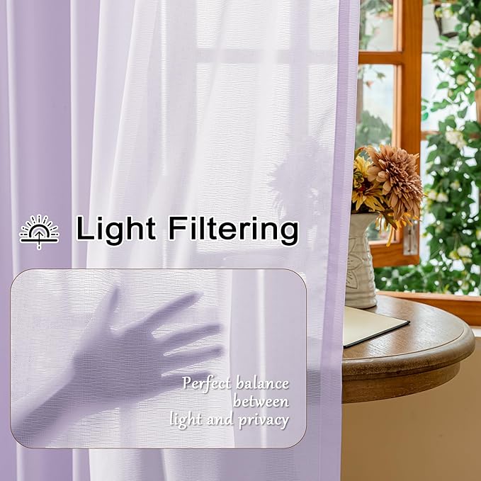 Lavender 108 Inches Long Pinch Pleat Curtains for Bedroom Lightweight Light Filter Sheer Pleated Drapes with Adjustable Hooks for Track System, Pastel Lilac, 42" W x 108" L, 2 Panels