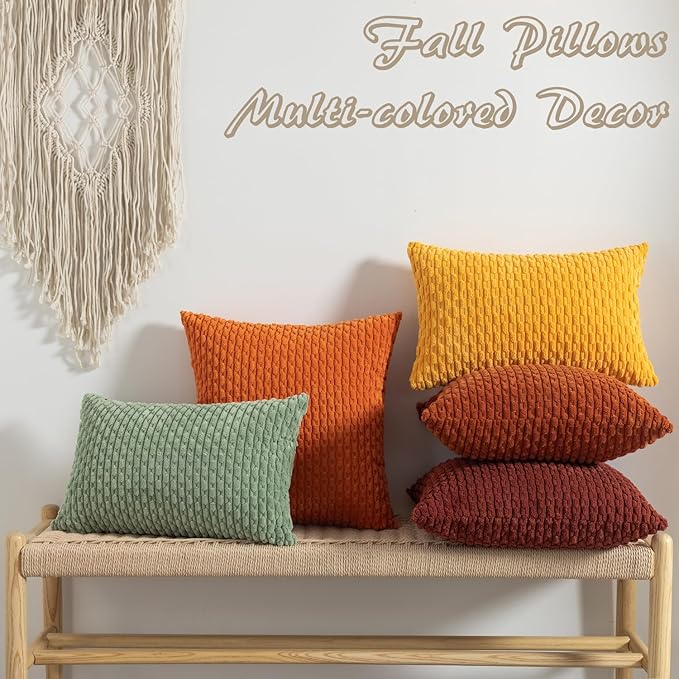 Kevin Textile 14x24 Inch Pillow Cover 1 Pack Boho Decorative Soft Striped Corduroy Lumbar Farmhouse Solid Color Accent Rectangle Cushion Case for Living Room Couch Sofa Bed, Sage Green