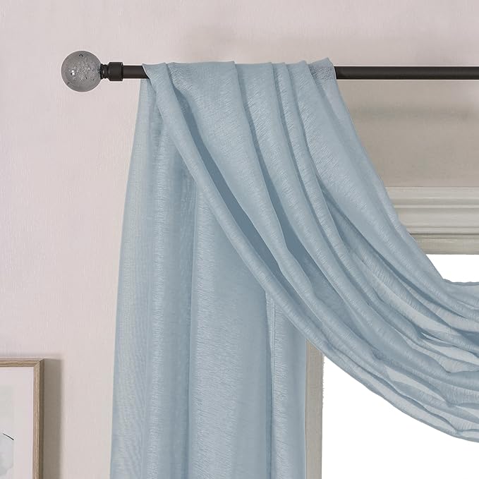 DONREN Sheer Scarf Curtain for Bedroom - Window Topper Valance Voile Panel Classic for Sons/Boys/Seniors Room (W34 x L144, 1 Pack, Dusty Blue)
