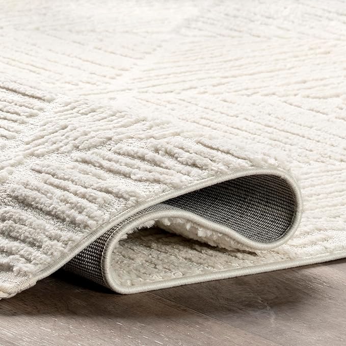 nuLOOM Kerry Cream, 8' Round, Geometric, Soft and Cozy, High Traffic, Stain Resistant, Easy Clean, Durable Area Rug for Bedroom, Living Room, Dining Space, Den, Foyer, Entryway
