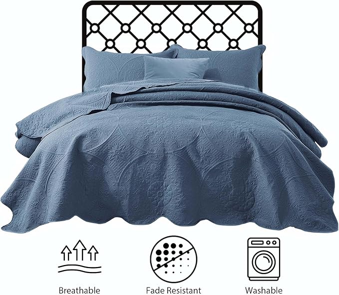 IR Imperial Rooms 8 Pack Quilt King Size Bedding (106" x 96") - Bulk Wholesale for Hotels, Guest Bedroom & Airbnbs - Lightweight Microfiber Reversible Floral Embossed Quilts Bedspreads (Light Blue)