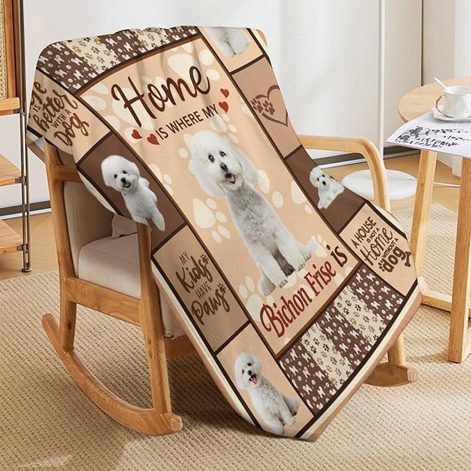 Bichon Frise Dog Print Blanket Best Dog Pet Animal Throw Blankets for Couch Sofa Stuff Decor Gifts Lightweight Soft Cozy Fleece Plush Warm Flannel Bedding for Lover Man Woman Teen Adults 50"x60"
