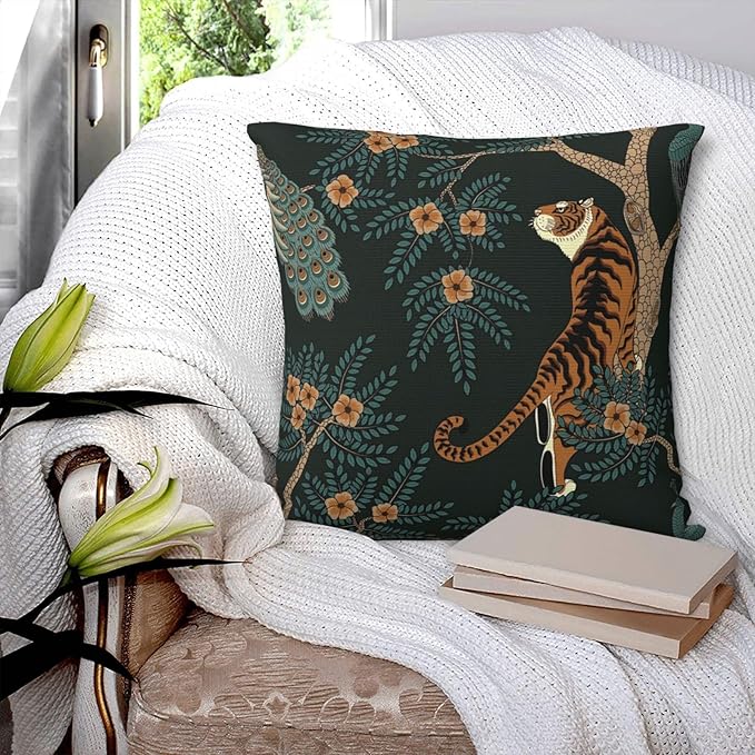 NBFKDO Pillow Cover,Tiger and Peacock (1) Throw Pillow Case Modern Cushion Cover Square Pillowcase Decoration for Sofa Bed Chair Car