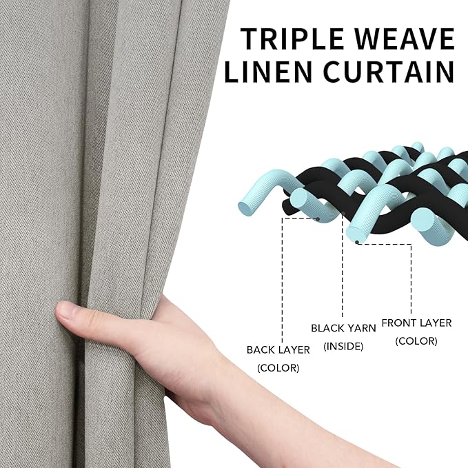 Easy-Going Linen Look Blackout Curtain 42x63 Inch Window Curtain Drapes for Bedroom, Living Room Thermal Insulated Room Darkening (Set of 2 Panels, Natural)