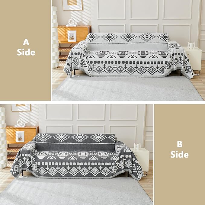 MEETSKY Boho Couch Cover Super Soft Couch Covers for 2 Cushion Couch Sofa, Modern Jacquard Sofa Slipcover Loveseat Futon Cover, Couch Covers for Sectional Sofa, Dark Grey, 71" x 118"