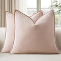 EMEMA Throw Pillow Covers Decorative Linen Pillow Covers 18x18 Inch Pink Boho Farmhouse Neutral Couch Throw Pillows for Bed Pack of 2 Accent Pillowcase Modern Sofa Cushion Livingroom Home