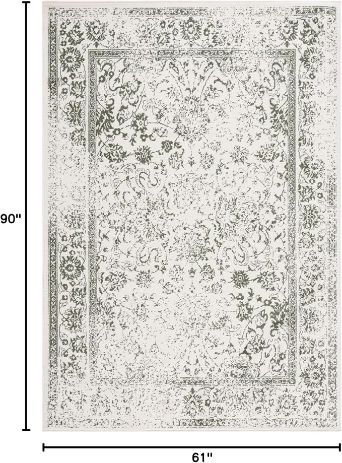 SAFAVIEH Adirondack Collection Area Rug - 5'1" x 7'6", Ivory & Dark Green, Distressed Design, Non-Shedding & Easy to Clean, Ideal for Living Room, Bedroom, Dining Space (ADR109X)