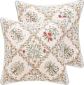 ISAENNE Design Linen Throw Pillow Covers 18"x18" Pack of 2, Square Farmhouse Cushion Covers with Red Pink Yellow Watercolor Wildflower Pattern Decor Pillowcases for Bed,Living Room,Outdoor,Car