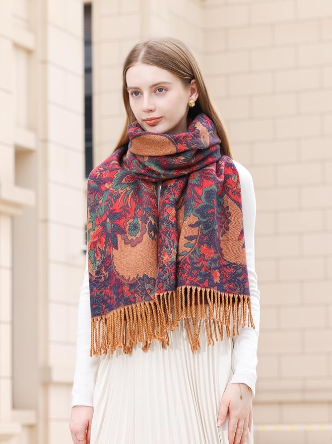 Wander Agio Warm Fashion Scarf Long Shawl Large Blanket Winter Wraps Scarves for Women Cashmere Jacquard Vintage Paisley