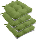 downluxe Indoor Chair Cushions for Dining Chairs, Tufted Overstuffed Textured Foam Kitchen Chair Pads with Ties and Non-Slip Backing, 15.5" x 15.5" x 4", Grass Green, 4 Pack