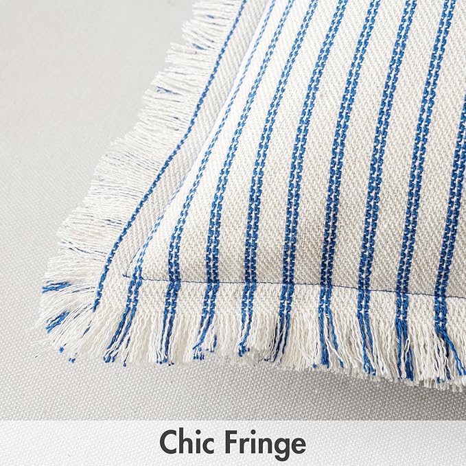 MIULEE Pack of 2 Royal Blue Pillow Covers 24x24 Inch Striped Farmhouse Couch Throw Pillow Covers with Fringe Chic Linen Decorative Cushion Eruo Sham for Sofa Living Room Bed Outdoor Home Decor