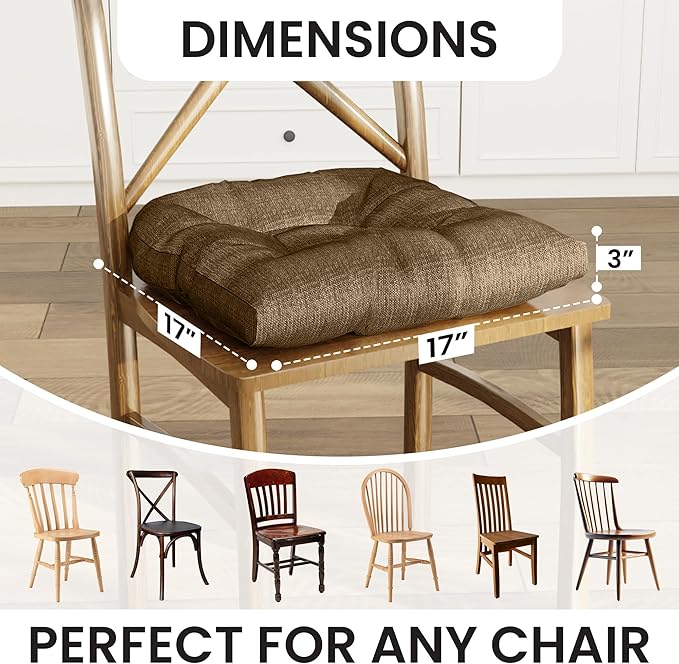Klear Vu Gripper Overstuffed Universal Non-Slip Dining Chair Cushions for Kitchen Decor or Office Use, U-Shaped Skid-Proof Seat Pad, 17x17 Inches, 2 Count (Pack of 1), Solid Gold