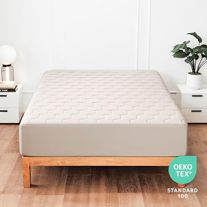 Hearth & Harbor Twin XL Size Quilted Fitted Mattress Pad Cover, 100% Waterproof Mattress Protectors, College Dorm Room Essentials, Deep Pocket Fitted Mattress Cover 8" - 21", Beige Cream