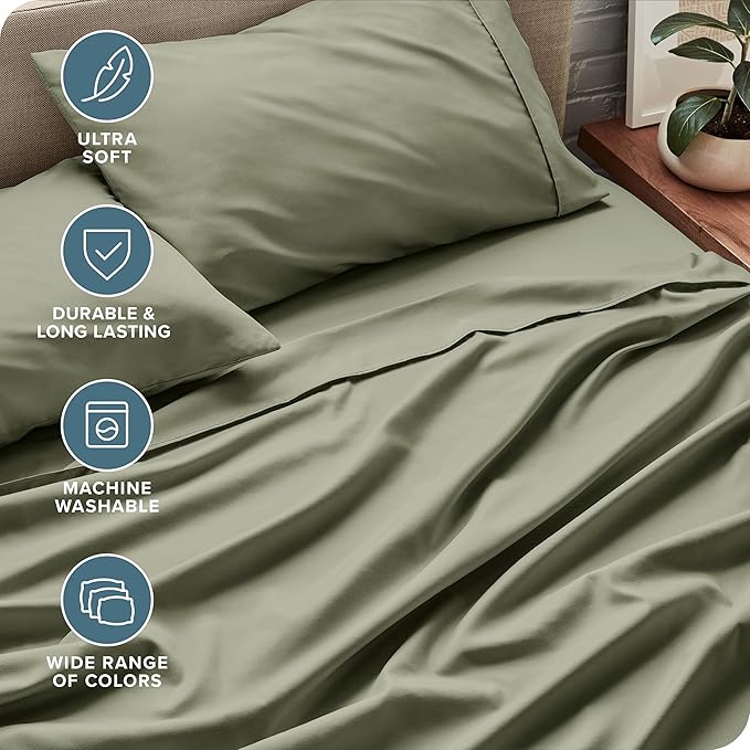 Bare Home Twin XL Sheet Set - 1800 Ultra-Soft Microfiber Twin Extra Long Bed Sheets - Double Brushed - Deep Pockets - Easy Fit - Extra Soft - 3 Piece Set - Bed Sheets & Pillowcases (Twin XL, Sage)