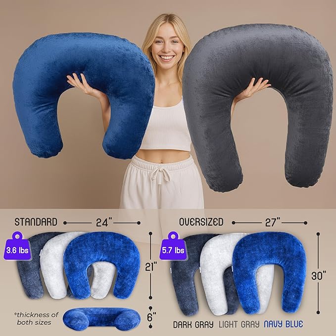 MELLO Lap Pillow for Reading – Memory Foam Gaming Pillow for Lap, Crochet, Crafting, Knitting, Elbow and Arm Support Cushion for Rest in Couch and Bed (Light Gray, Oversized)