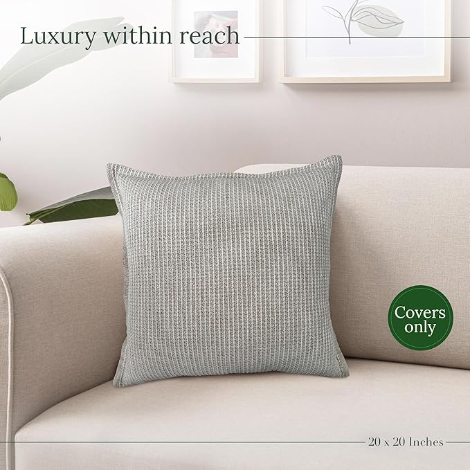 SanVia Oat Haven Premium Cotton Throw Pillow Covers, 20 x 20 Inches, Luxurious Handwoven Reversible Couch Pillow Covers with Hidden Zipper, Elegant Home Décor, Insert Not Included
