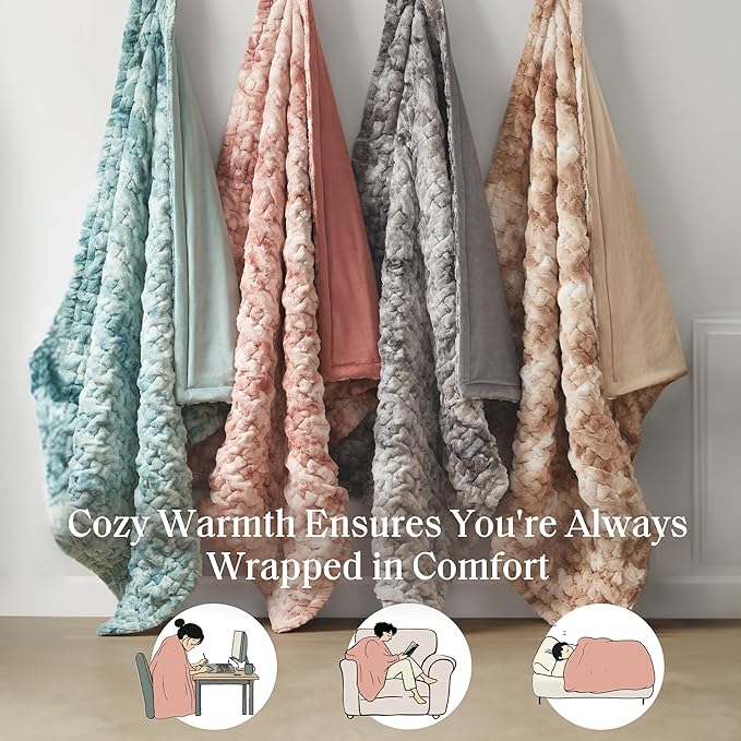 Madison Park Faux Fur Throw, Luxurious Ruched Texture, Fuzzy Warm, Plush Mink-Like Reverse, All Season, Lightweight & Cozy Blanket-Throw for Sofa, Couch, Living Room & Office 50" x 60" Pink Tie Dye