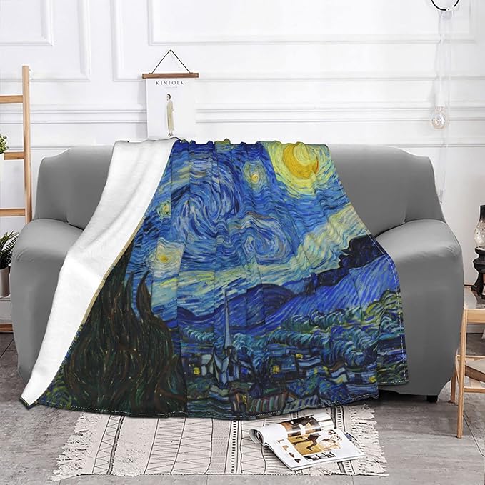 Starry Night Soft Blanket All Season Fuzzy Throw Warm Lightweight Blanket Flannel Blankets Fleece Throws for Bed Sofa Couch Travel Home Living Room Decor 80"x60"