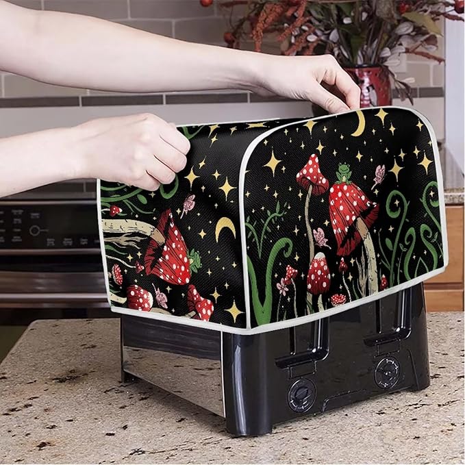 ZFRXIGN Butterfly Mushroom Toaster Cover 2 Slice Wide Slot Toaster Dust Covers Oven Cover Moon Night Kitchen Small Appliance Cover with Top Handle Home Decor Galaxy Frog