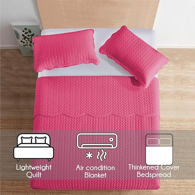 IR Imperial Rooms California King Quilt Bedding Set Size (118"x106") + 2 Pillow Shams (20" x 36"+ 2") - 3 Pcs All Season Reversible Microfiber Coverlet Embossed Quilt Bedspread (Pink)