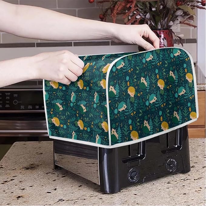 Flowers Hedgehog Printed 2 Slice Kitchen Machine Covers, Dustproof Toaster Cover Fits Most Standard Toaster, Small Kitchen Appliance, Bread Maker Protector