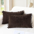 CaliTime Throw Pillow Covers Decorative 20 X 12 Inches Pack of 2 Cozy Solid Dyed Soft Chenille Cushion Cases with Pom Poms for Couch Sofa Bed Living Room Home Coffee