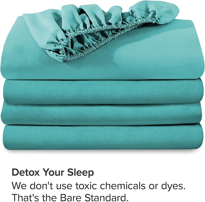 Bare Home 2-Pack Fitted Bottom Sheets Split King - Premium 1800 Ultra-Soft Microfiber - Deep Pocket - 4 Twin XL Fitted Sheets (Split King, Aqua)