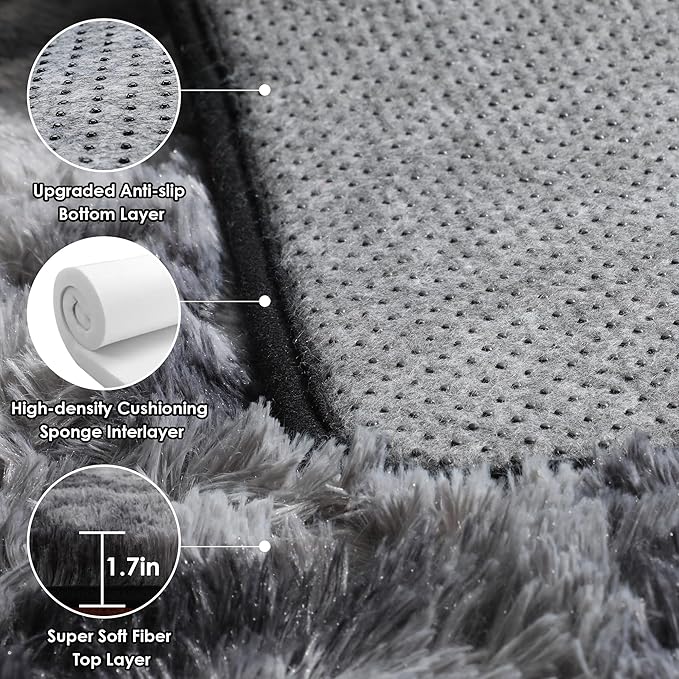 ONASAR 6x9 Area Rugs for Living Room Bedroom, Tie-Dyed Dark Grey Washable Large Fluffy Bedside Throw Rug, Soft Plush Shaggy Fuzzy Floor Carpet for Nursery Kids Girls Boys Teen Dorm Home Decor