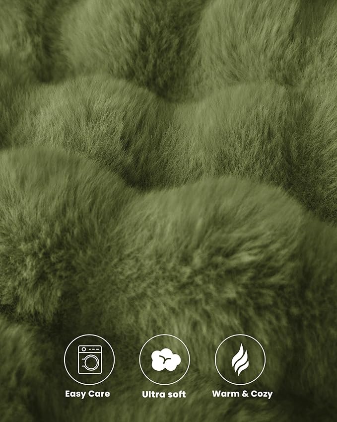 Ultra Soft Cozy Faux Fur Throw Blanket, Fuzzy Plush Thick Bubble Blanket, Oversize Luxury Fluffy Blanket for Couch, Sofa, Bedroom, and Living Room,50x60 Inches,Sage