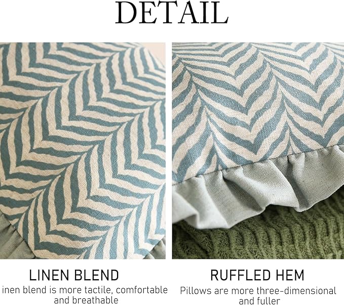 ISAENNE Design Linen Throw Pillow Covers 12"x20", Rectangle Minimalist Cushion Covers with Powder Blue Chevron Leaves Pattern Decoration Pillowcases for Bed,Living Room,Outdoor,Car