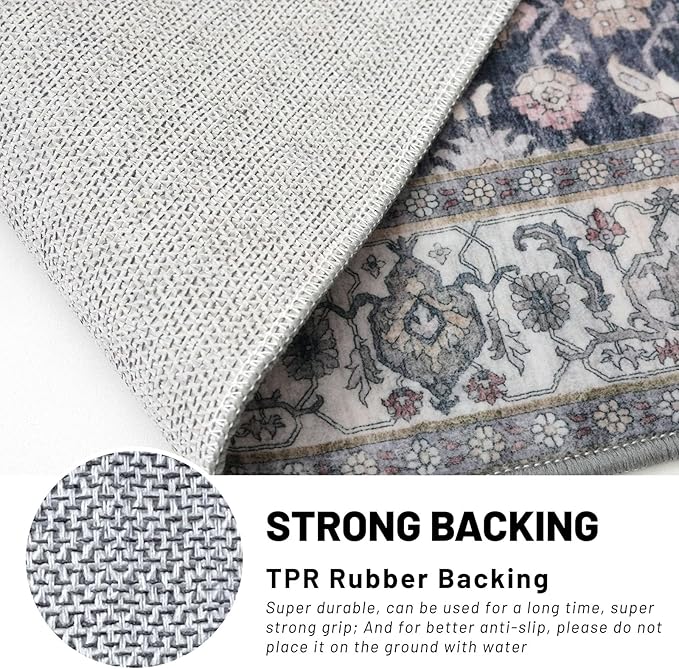 KUTA Vintage Floral Entryway Rug 2x3, Kitchen Rugs Non-Slip Washable Throw Rug, Grey Black Beige Ultra Thin Soft Print Front Door Mat Indoor Doormat for Entrance, Bedside, or Small Spaces