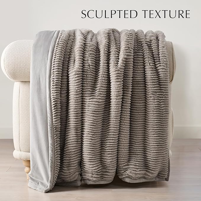 EVERGRACEHOME Ultra Soft Faux Fur Throw Blanket for Couch, Luxury Sculpted Texture Faux Rabbit Fur Blanket for Bed, Fluffy Thick Plush Warm Fuzzy Throw, 920GSM (Taupe, 50''x60'')