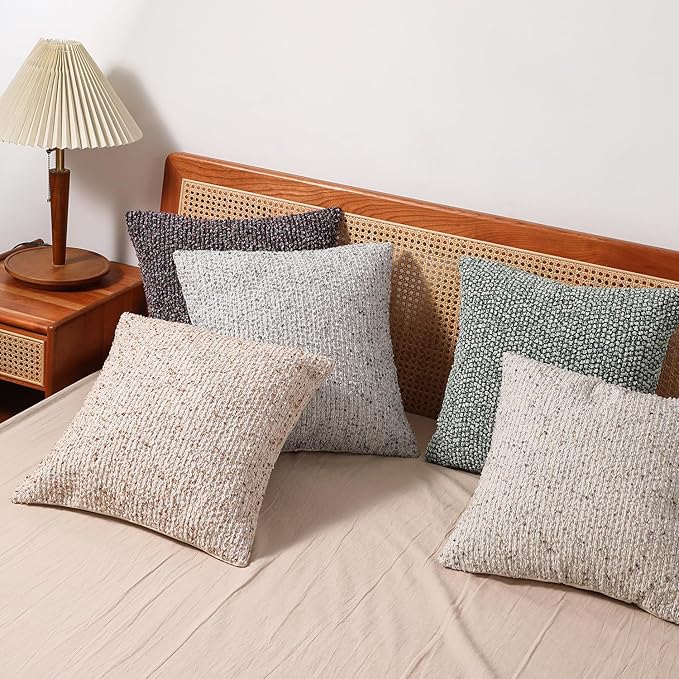 Striped Throw Pillow Covers 18x18 Set of 2 Blue Textured Boucle Chic Morden Boho Accent Farmhouse Square Decorative Couch Pillow Covers for Home Decor Bed Sofa Living Room