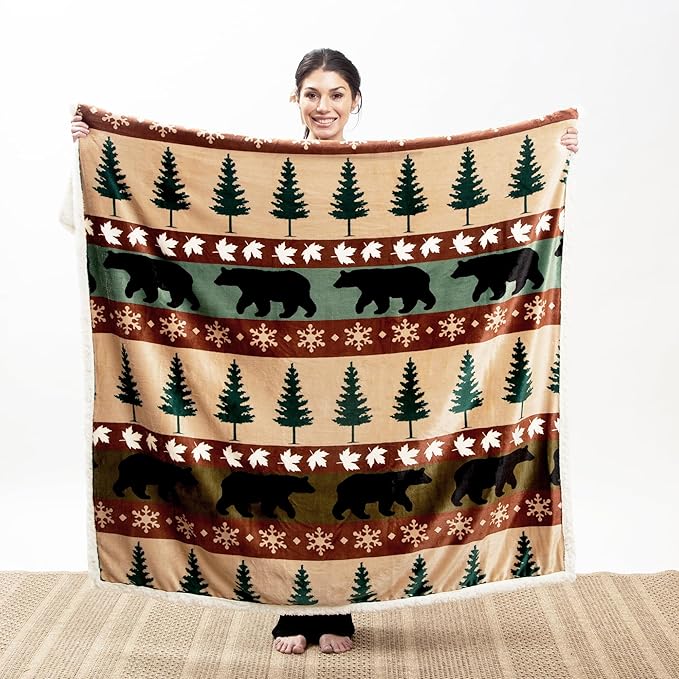 CARSTENS, INC. Ultra Premium Super Soft Plush Sherpa Fleece Oversized Throw Blanket 54" x 68", Cascade Ridge