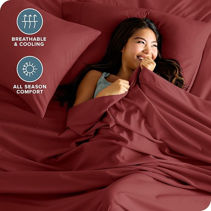 Bare Home Twin XL Sheet Set - 1800 Ultra-Soft Microfiber - Double Brushed - Deep Pockets - Easy Fit - 3 Piece Set - Bed Sheets (Twin XL, Rosewood)