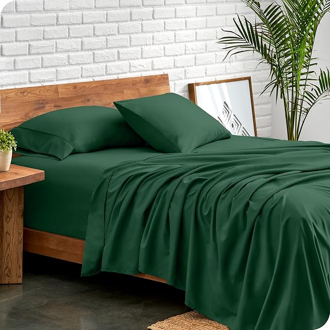Bare Home Full XL Sheet Set - Luxury 1800 Ultra-Soft Microfiber Full Extra Long Sheets - Double Brushed - Deep Pockets - Easy Fit - 4 Piece Set - Bedding Sheets & Pillowcases (Full XL, Forest Green)