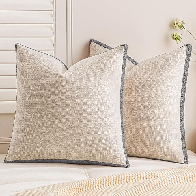 a moment Loop Yarn Linen-Like Pillow Cover Natural Soft Decorative Throw Pillow Case Farmhouse 20x20 Inch, Bohemian Textured Cushion Cover for Sofa Bed, Wrinkle-Resistant Home Decor Grey