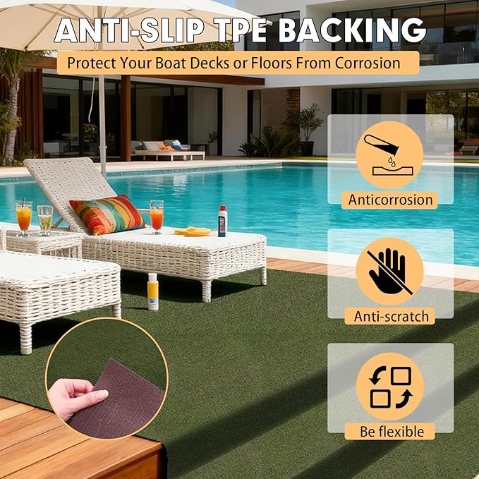 Marine Carpet,5 FT x 25 FT Olive Green Indoor Outdoor Carpet 0.2" Thick with Water-Proof TPE Backing, Non-Slide for Home, Patio, Porch, Deck