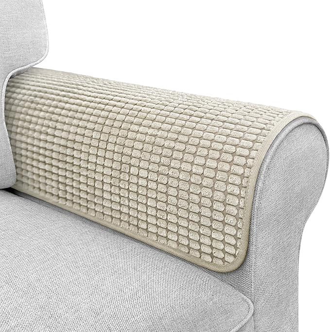 Couch Arm Covers, Sofa Arm Covers, Waterproof Armrest Cover for Sofa, Armchair, Loveseat, Headrest Cover, Non-Slip Recliner Arm Cover, Arm Chair Covers Set of 2 (Taupe, 19"×19")