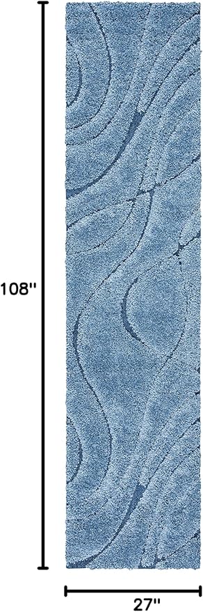 SAFAVIEH Florida Shag Collection Runner Rug - 2'3" x 9', Light Blue & Blue, Non-Shedding & Easy Care, 1.2-inch Thick Ideal for High Traffic Areas in Living Room, Bedroom (SG471-6065)
