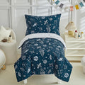 4 Pieces Toddler Bedding Set for Boy,Space Toddler Bed Comforter Set,Soft and Breathable Microfiber Crib Sheet Set,Includes Quilted Comforter, Flat Top Sheet, Fitted Sheet, Envelope Pillow Case -Blue