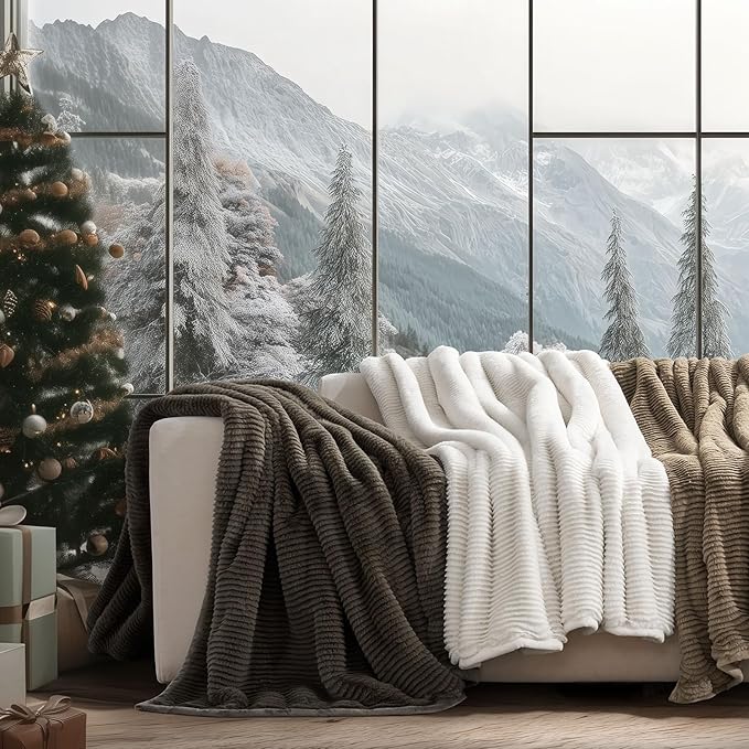 EVERGRACEHOME Ultra Soft Faux Fur Throw Blanket for Couch, Luxury Sculpted Texture Faux Rabbit Fur Blanket for Bed, Fluffy Thick Plush Warm Fuzzy Throw, 920GSM (Dark Taupe, 50''x60'')