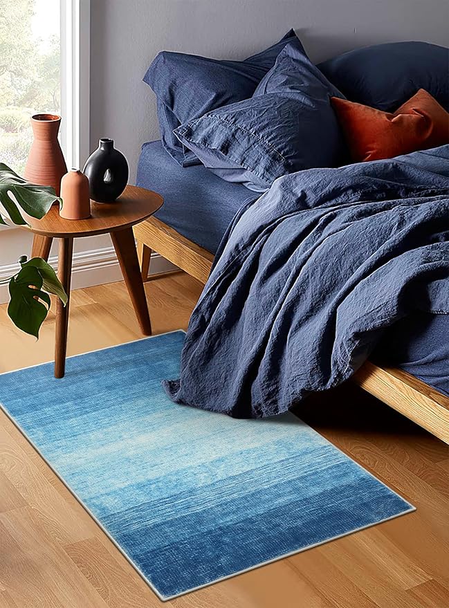 Wonnitar Modern Ombre Small 2x3 Rug for Entryway, Blue Washable Bathroom Soft Throw Mats, Non-Slip Abstract Gradient Area Rug 2x3 Front Door Mat for Indoor Entryway Bedroom Kitchen (Blue, 2'x3')