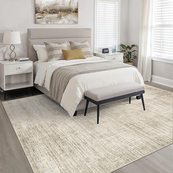 9x12 Area Rug Living Room: Washable Large Neutral Beige Rugs Abstract Soft Modern Stain Resistant Indoor Floor Non-Slip Carpet for Bedroom Nursery Kids Office Playroom Dining Room Under Table Home