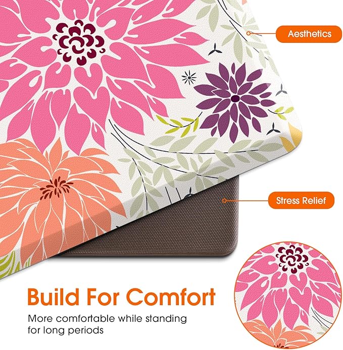 Kitchen Mats for Floor,Cushioned Rug Anti-Fatigue Mats for Kitchen Decor Accessories,Waterproof Non-Slip Mat and Rug for Office,Floor,Laundry 17.3"*60",Mutil-Pink