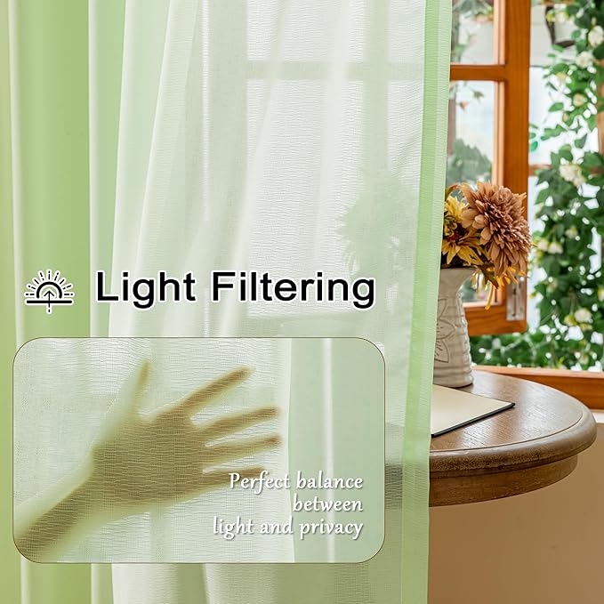 Green Pinch Pleat Sheer Curtains 96 Inches Long for Bedroom Soft Touch Lightweight Light Filtering 96 Inch Length Pleated Drapes with Ajustable Hooks for Living Room, Reed Green, 42"W x 96"L, 2 Panels