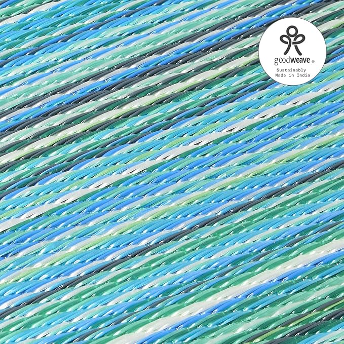 Fab Habitat Striped Outdoor Rug - Waterproof, Fade Resistant, Crease-Free, Reversible - Premium Recycled Plastic - Patio Porch Balcony Deck - Cancun TurquoiseMoss Green - 8x10 ft
