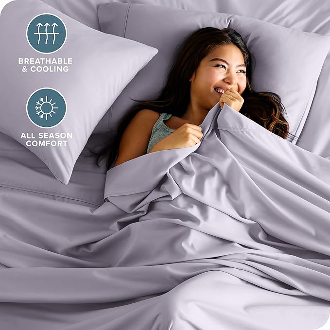 Bare Home Split Head Flex King Sheet Set - 1800 Ultra-Soft Microfiber Bed Sheets - Double Brushed - Deep Pockets - Easy Fit - 4 Piece Set - FlexTop (Split Head Flex King, Light Lavender)