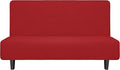 Easy-Going Stretch Futon Slipcover Armless Futon Bed Cover Furniture Protector Without Armrests with Elastic Bottom for Kids, Soft Jacquard Fabric Small Checks (Medium, Christmas Red)